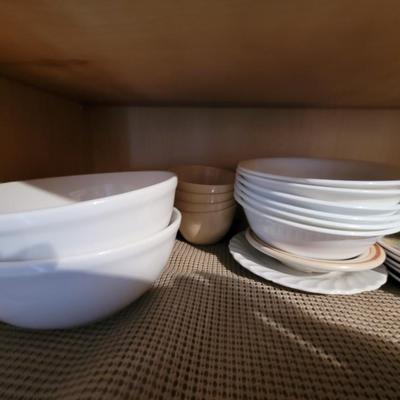 Lot of serving platters, plates, bowls everything pictured
