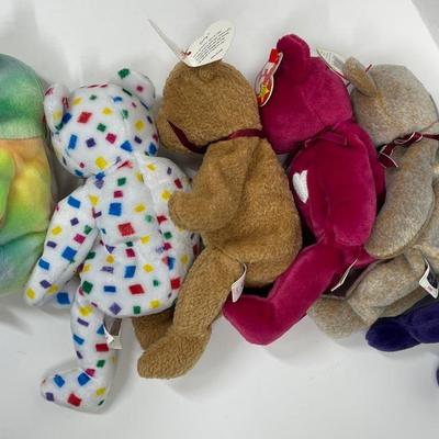 Ty Beanie Babies Lot of 6 Bears - Peace, Curly, Princess Diana, Signature Bear, Valentina, Confetti Bear