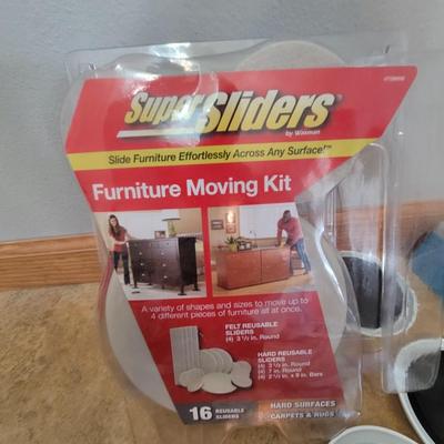 Lot of 2 wifi range extenders and a box plus of furniture moving sliders