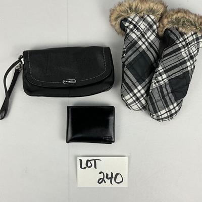 Lot E 240 NWT Coach Leather Clutch, Wallet and Pair of MIttens