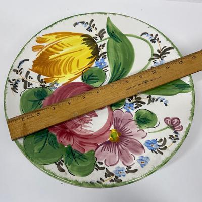 Cake Plate with Pedestal Hand Painted Ceramic Pottery from Italy - Serving Dish Wine Cheese Snacks - Bold Floral Pattern
