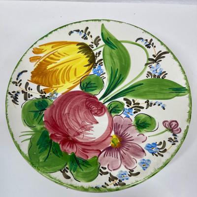 Cake Plate with Pedestal Hand Painted Ceramic Pottery from Italy - Serving Dish Wine Cheese Snacks - Bold Floral Pattern