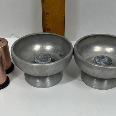 Vintage Metallic Kitchen Lot - copper knives, copper salt & pepper set, aluminum candle holder set