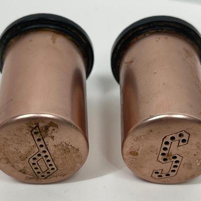 Vintage Metallic Kitchen Lot - copper knives, copper salt & pepper set, aluminum candle holder set