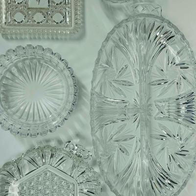 Lot of misc vintage crystal pieces for condiments, nuts, candy, snacks, etc