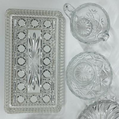 Lot of misc vintage crystal pieces for condiments, nuts, candy, snacks, etc