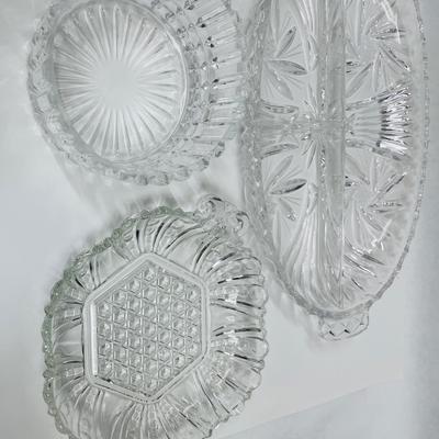 Lot of misc vintage crystal pieces for condiments, nuts, candy, snacks, etc