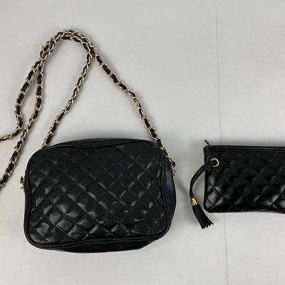 Lot E 241 Pair of Vintage Coach Wallets Quilted Leather Shoulder Bag with Matching Cosmetic Bag