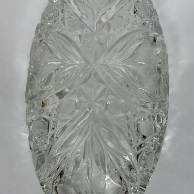 Vintage Cut Glass Relish Candy Dish scalloped and sawtooth Edges Bows and stars