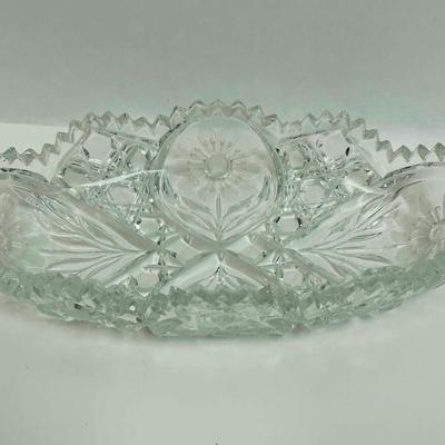 Vintage Cut Glass Relish Candy Dish scalloped and sawtooth Edges Bows and stars