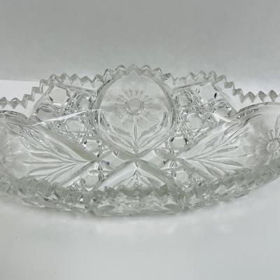 Vintage Cut Glass Relish Candy Dish scalloped and sawtooth Edges Bows and stars