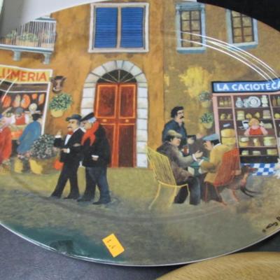 Marjolein Bastin Enamel Plate Signed Pat Reno Pottery Bowl Storefronts Porcelain Oval Serving Platter Guy Buffet & Wooden Trays