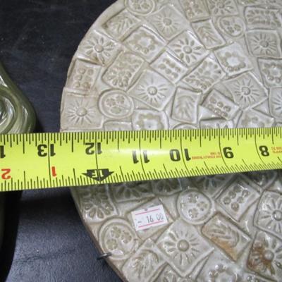Hand Painted Merlot Dish 13" Geometric Wall Decor Aluminum Art Deco Style Wine Bottle Holder