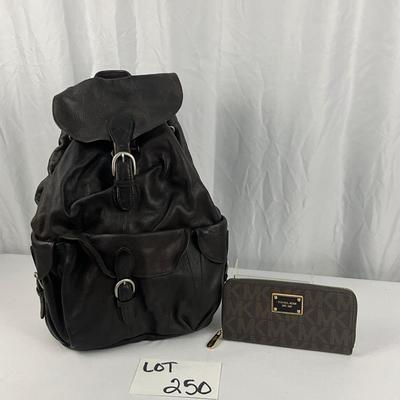 Lot E 250 Michael Kors Zip Up Wallet and London Fog Leather Ruck Sack
