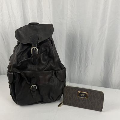 Lot E 250 Michael Kors Zip Up Wallet and London Fog Leather Ruck Sack