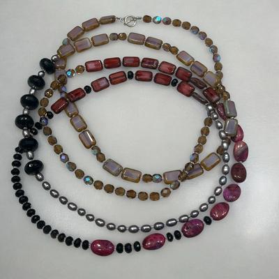 Stephanie Wolf Medley Necklace 64" - Freshwater Pearls, Onyx, Agate, Crystals