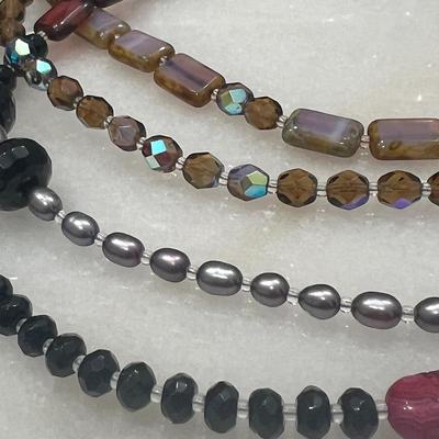 Stephanie Wolf Medley Necklace 64" - Freshwater Pearls, Onyx, Agate, Crystals