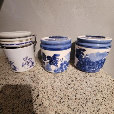Lot of 3 hand painted ceramic canisters