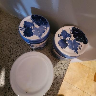 Lot of 3 hand painted ceramic canisters