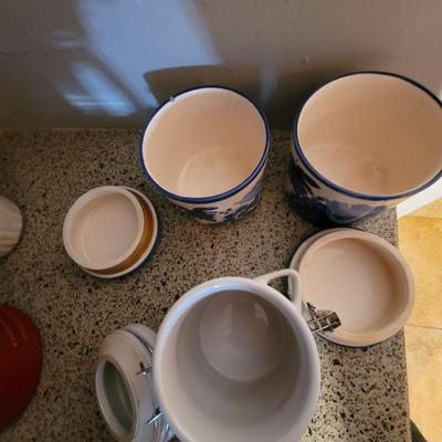 Lot of 3 hand painted ceramic canisters