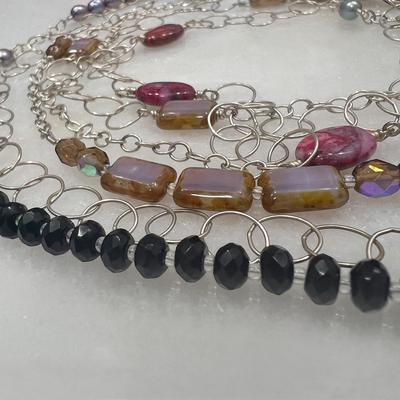 Stephanie Wolf Medley Necklace 60" - Onyx, Freshwater Pearls, Crystals, Glass Tiles