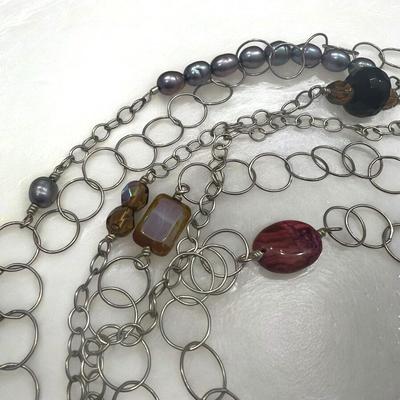 Stephanie Wolf Medley Necklace 60" - Onyx, Freshwater Pearls, Crystals, Glass Tiles