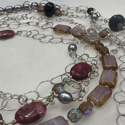 Stephanie Wolf Medley Necklace 60" - Onyx, Freshwater Pearls, Crystals, Glass Tiles