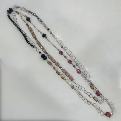 Stephanie Wolf Medley Necklace 60" - Onyx, Freshwater Pearls, Crystals, Glass Tiles