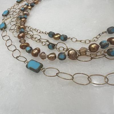 Stephanie Wolf Medley Necklace 70" - Freshwater Pearls, Glass Tiles, Crystals