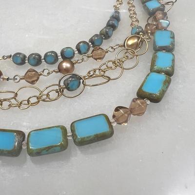 Stephanie Wolf Medley Necklace 70" - Freshwater Pearls, Glass Tiles, Crystals