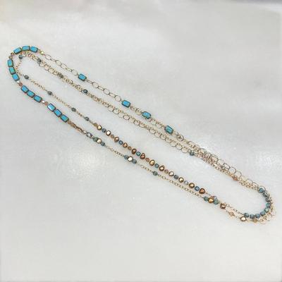 Stephanie Wolf Medley Necklace 70" - Freshwater Pearls, Glass Tiles, Crystals