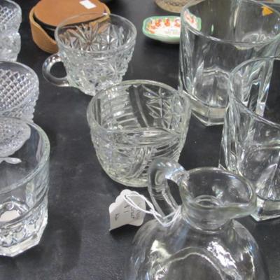 Westmoreland Glass Anchor Hocking Creamer/Sugar Bowls Assortment Of Glasses & Plastic Pitcher