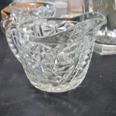 Westmoreland Glass Anchor Hocking Creamer/Sugar Bowls Assortment Of Glasses & Plastic Pitcher