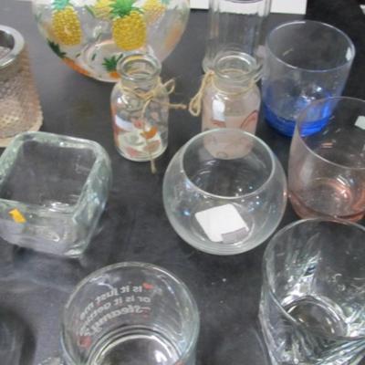 Westmoreland Glass Anchor Hocking Creamer/Sugar Bowls Assortment Of Glasses & Plastic Pitcher