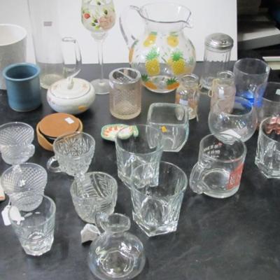 Westmoreland Glass Anchor Hocking Creamer/Sugar Bowls Assortment Of Glasses & Plastic Pitcher