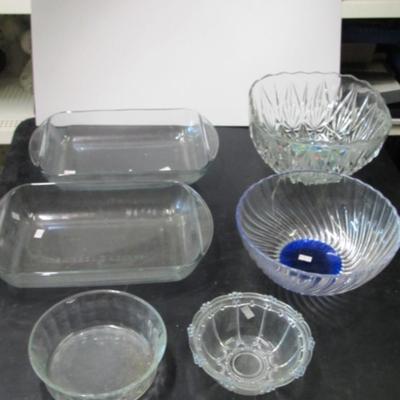 Tear Drop Serving Bowl Glass Fruit Bowl With Blue Fused Glass Bottom Swirl Design Anchor Hocking Baking Dish