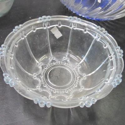 Tear Drop Serving Bowl Glass Fruit Bowl With Blue Fused Glass Bottom Swirl Design Anchor Hocking Baking Dish