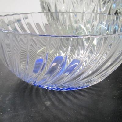 Tear Drop Serving Bowl Glass Fruit Bowl With Blue Fused Glass Bottom Swirl Design Anchor Hocking Baking Dish