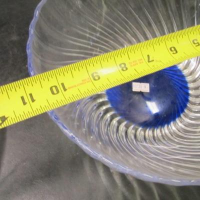 Tear Drop Serving Bowl Glass Fruit Bowl With Blue Fused Glass Bottom Swirl Design Anchor Hocking Baking Dish