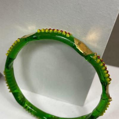 Antique hand painted glass bangle bracelet