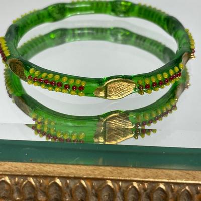Antique hand painted glass bangle bracelet