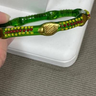 Antique hand painted glass bangle bracelet