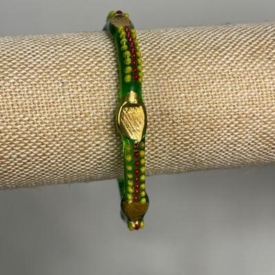 Antique hand painted glass bangle bracelet