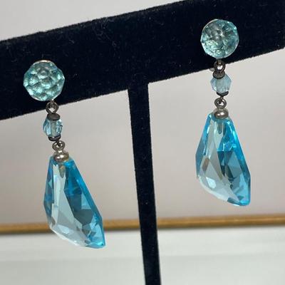 Light blue faceted glass drop earrings
