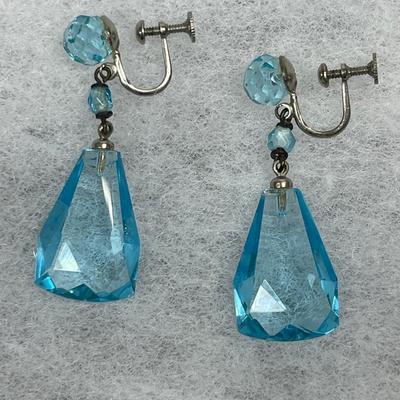 Light blue faceted glass drop earrings