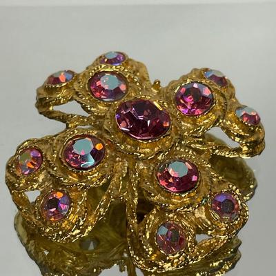 Big pink rhinestone brooch