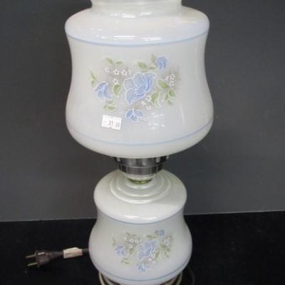 Electric Milk Glass Floral Table Lamp