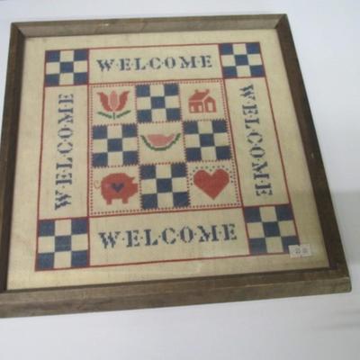 13.5" x 13.5" Welcome Patchwork Framed Cross Stitch