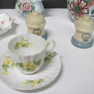 Shelley Primrose Yellow Flowers Pattern Green Accent 13430 Cup Saucer PS Limited Edition 1998 Clock Royal Standard Trinket Dish