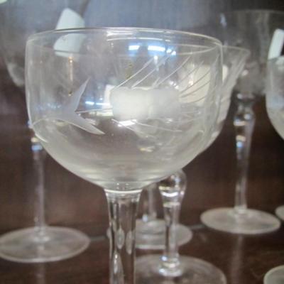 Vintage Wheat By Javit Wine Glasses Etched Crystal Stemware